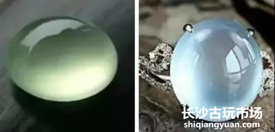 左侧为葡萄石,右侧为翡翠
