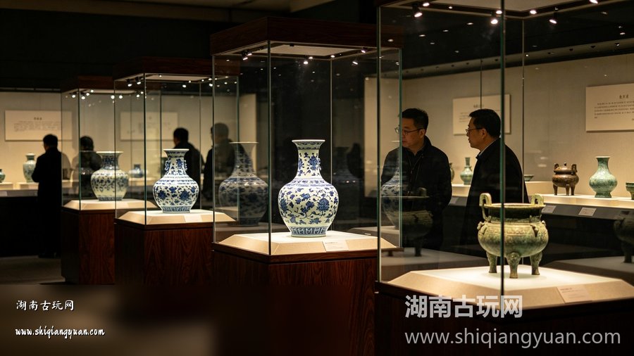 藏家鉴赏青花瓷瓶 古玩收藏
